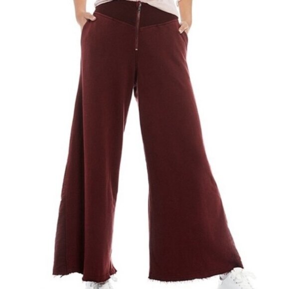 Free People FP‎ Movement Borderline Wide Leg Pants Wine Red Front Zipper size xs - Picture 2 of 9